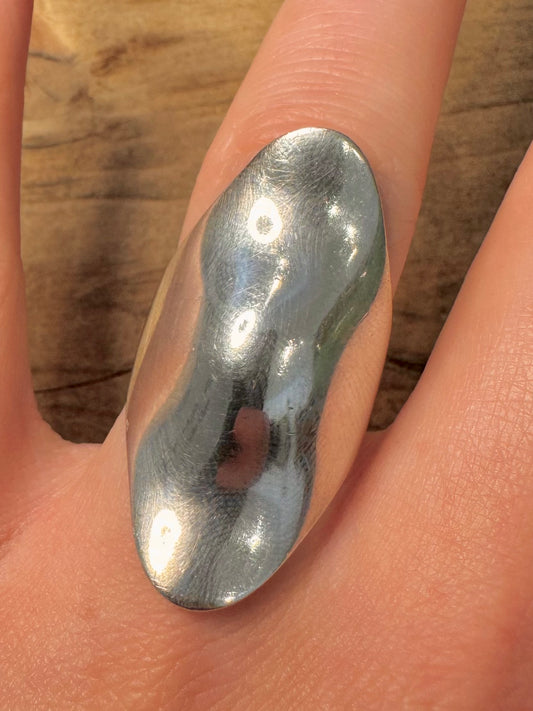 Abstract Long Wave 925 Silver Size R1/2 Ring