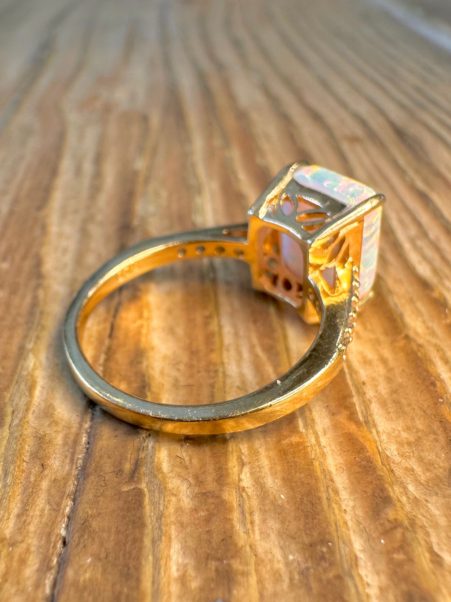 Opal and CZ Gold on 925 Sterling Silver Size L Ring