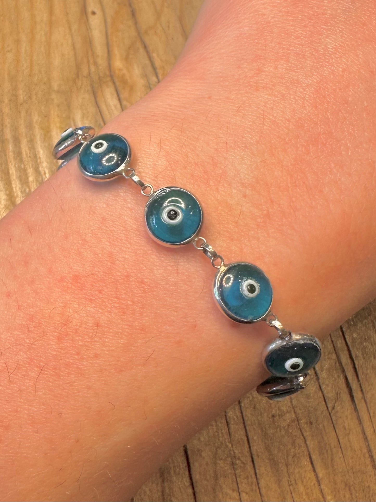 Vintage Evil Eye Chain 925 Sterling Silver 7.5 inch Necklace