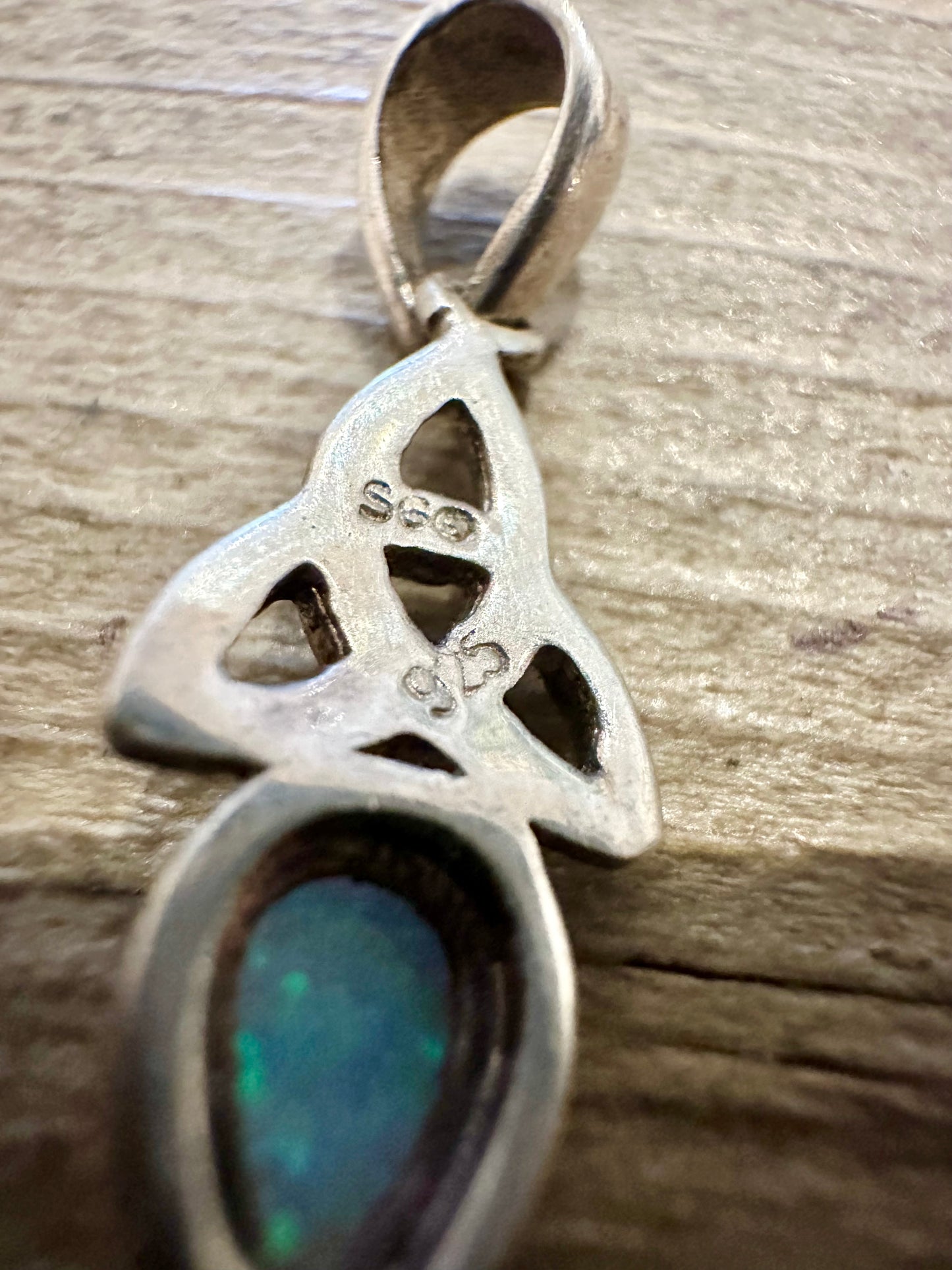 Vintage Simulated Opal Celtic 925 Silver Pendant