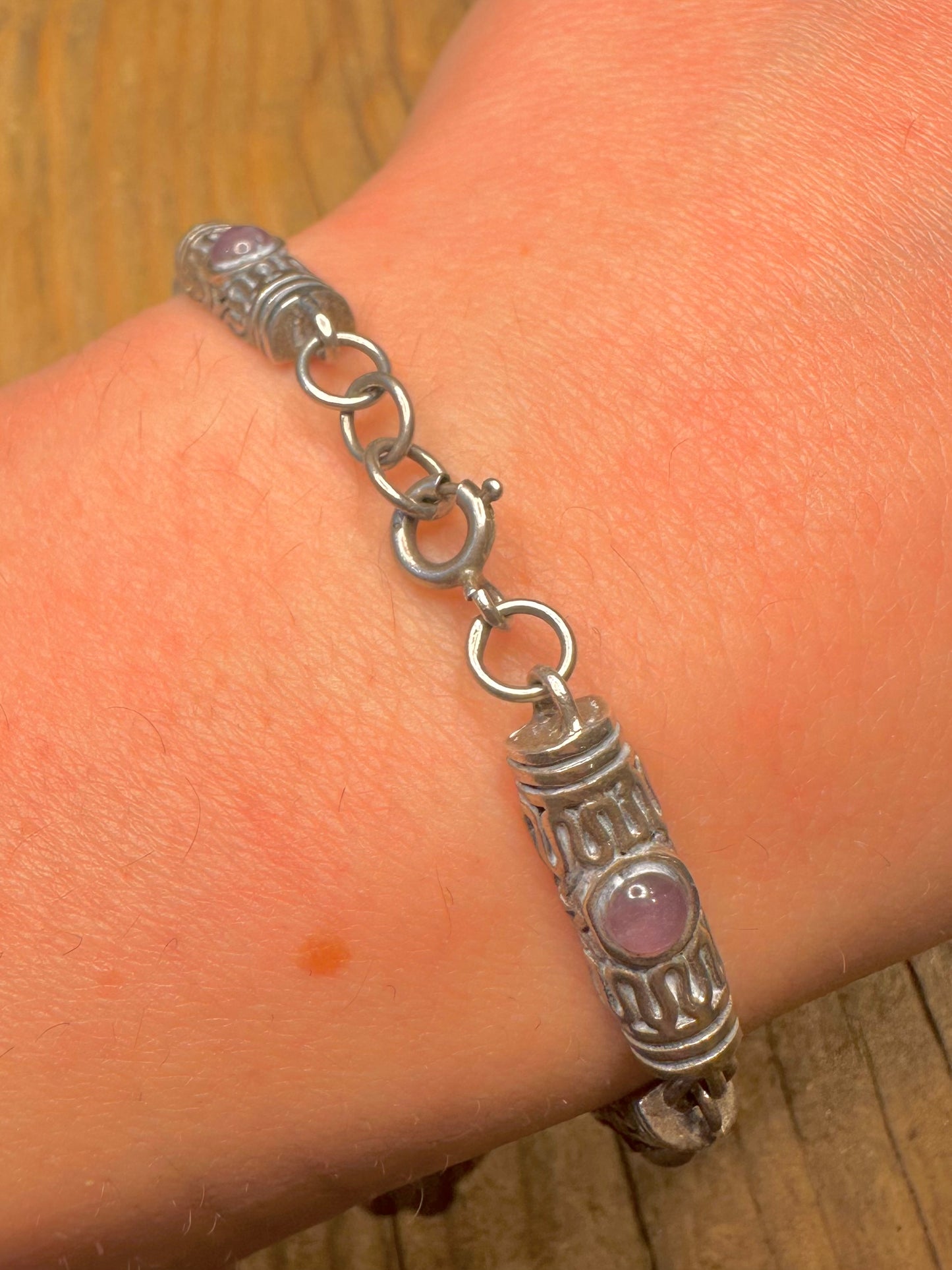 Vintage Amethyst Byzantinisch im Stammesstil 925 Sterling Silber 21 cm Armband
