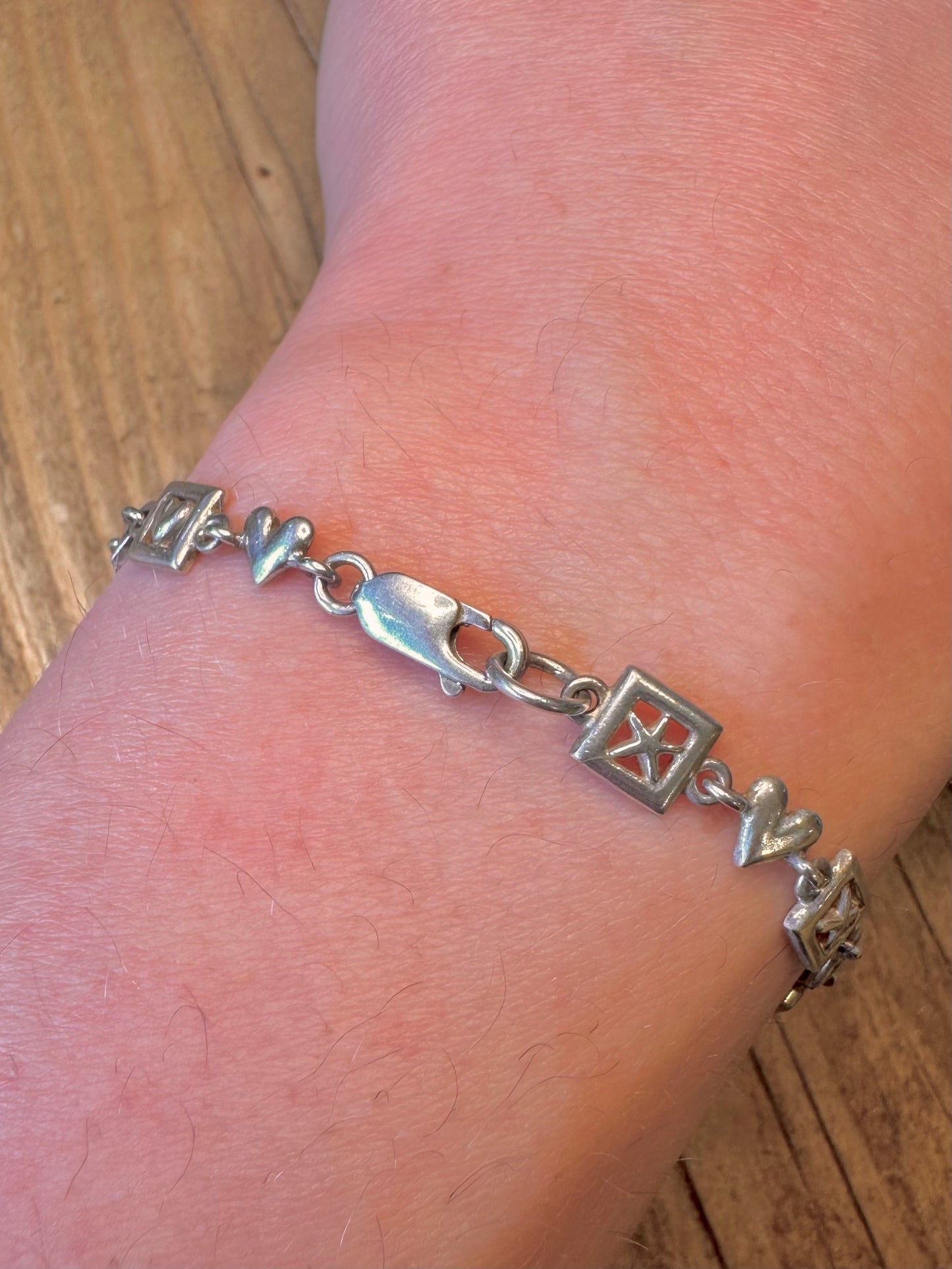 Star and Heart Link 925 Sterling Silver 7.2 inch Bracelet