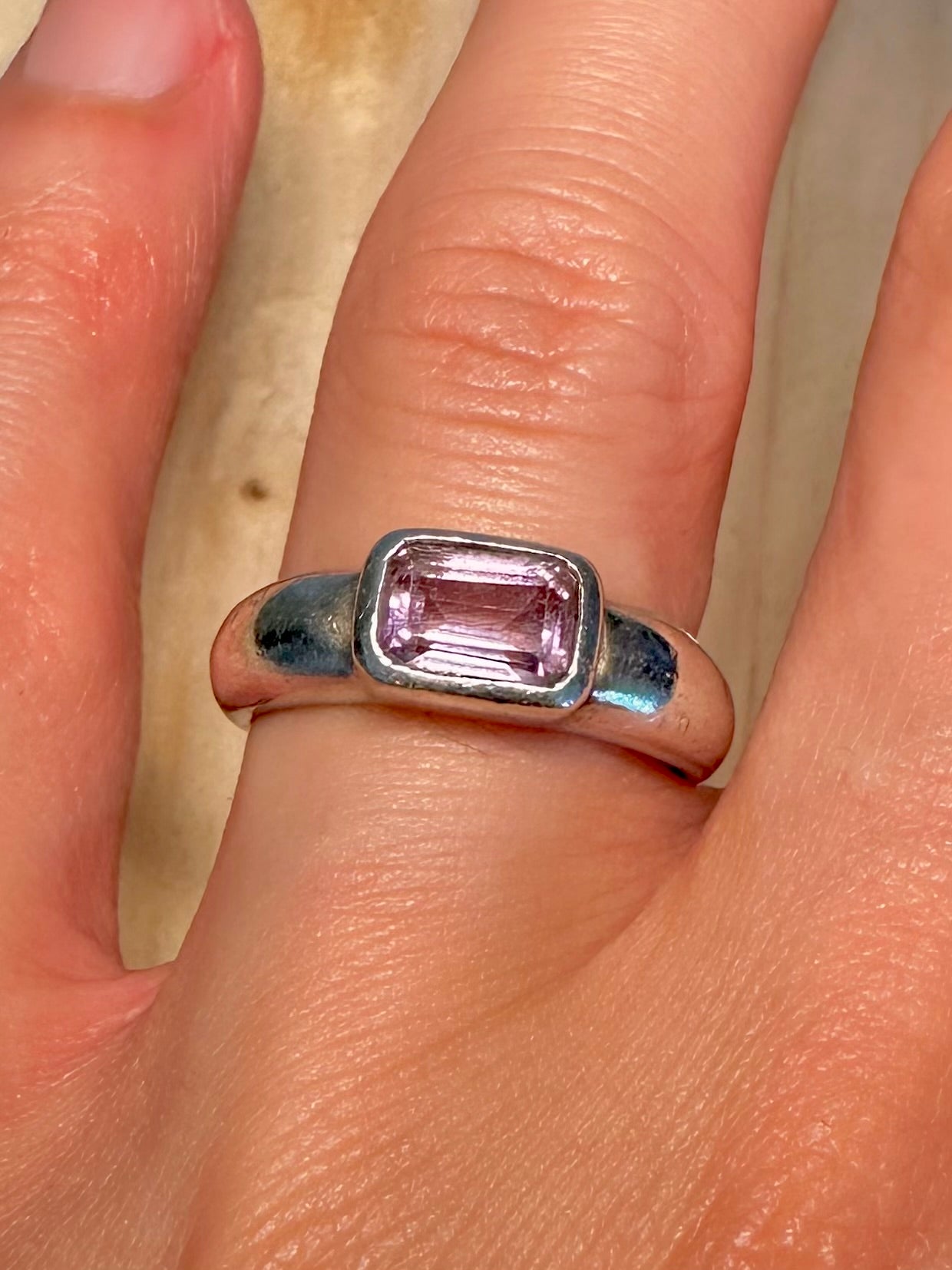 Rectangular Amethyst 925 Sterling Silver Size N Ring