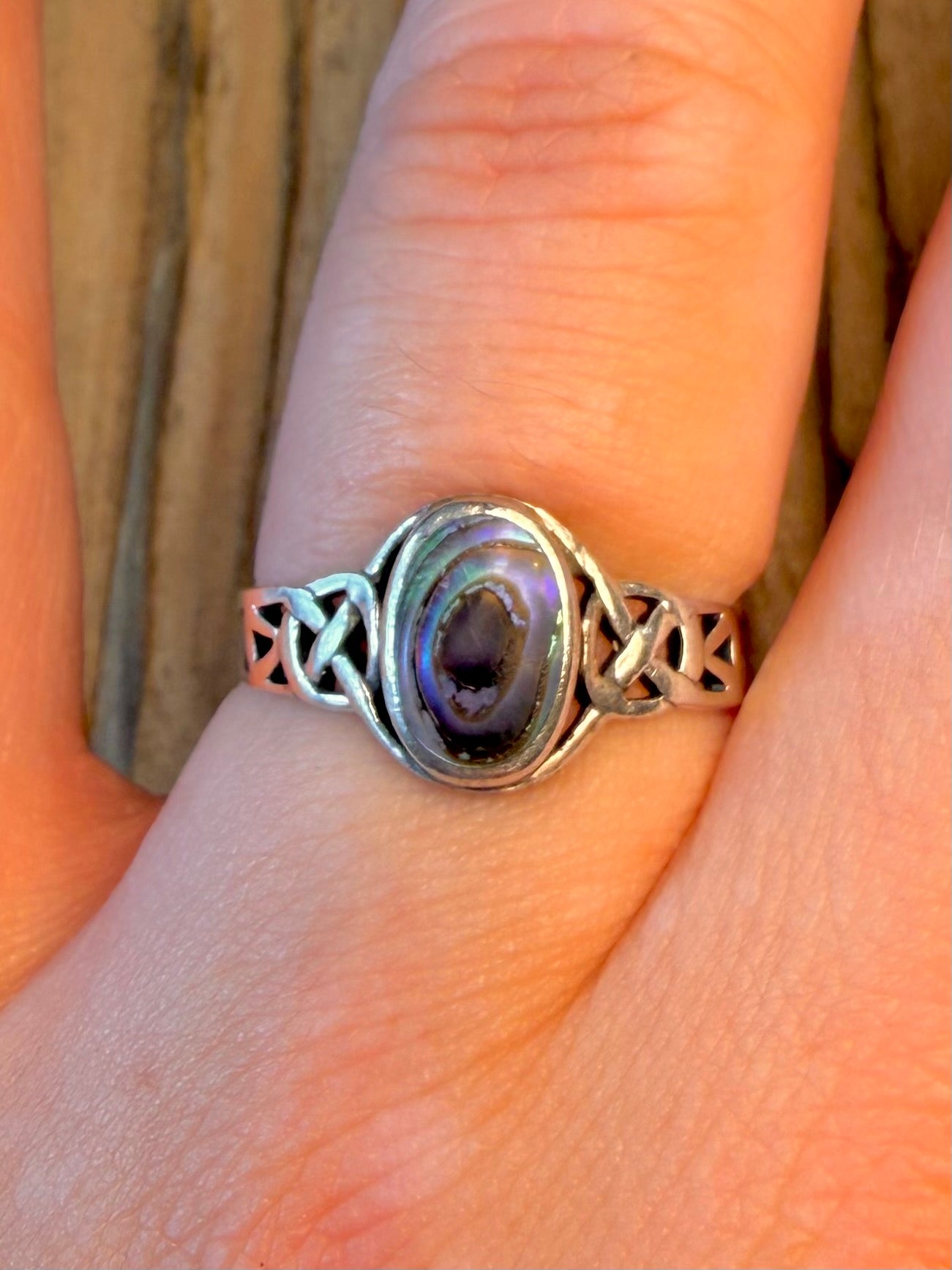 Abalone Celtic 925 Sterling Silver Size Q1/2 Ring