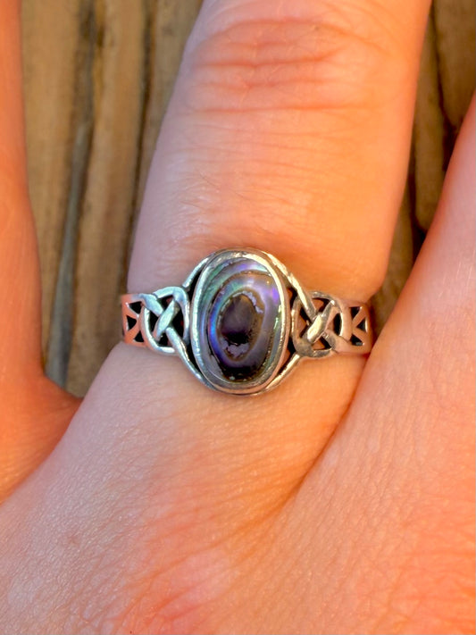 Abalone Celtic 925 Sterling Silver Size Q1/2 Ring