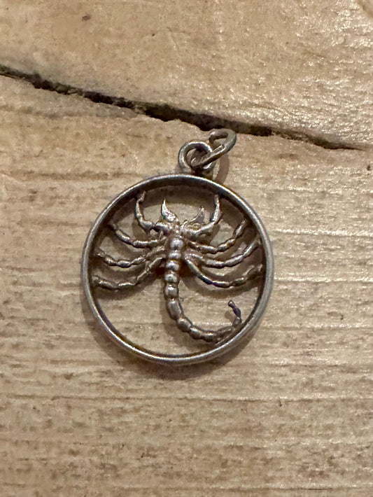 Vintage Scorpion Circle 925 Silver Pendant