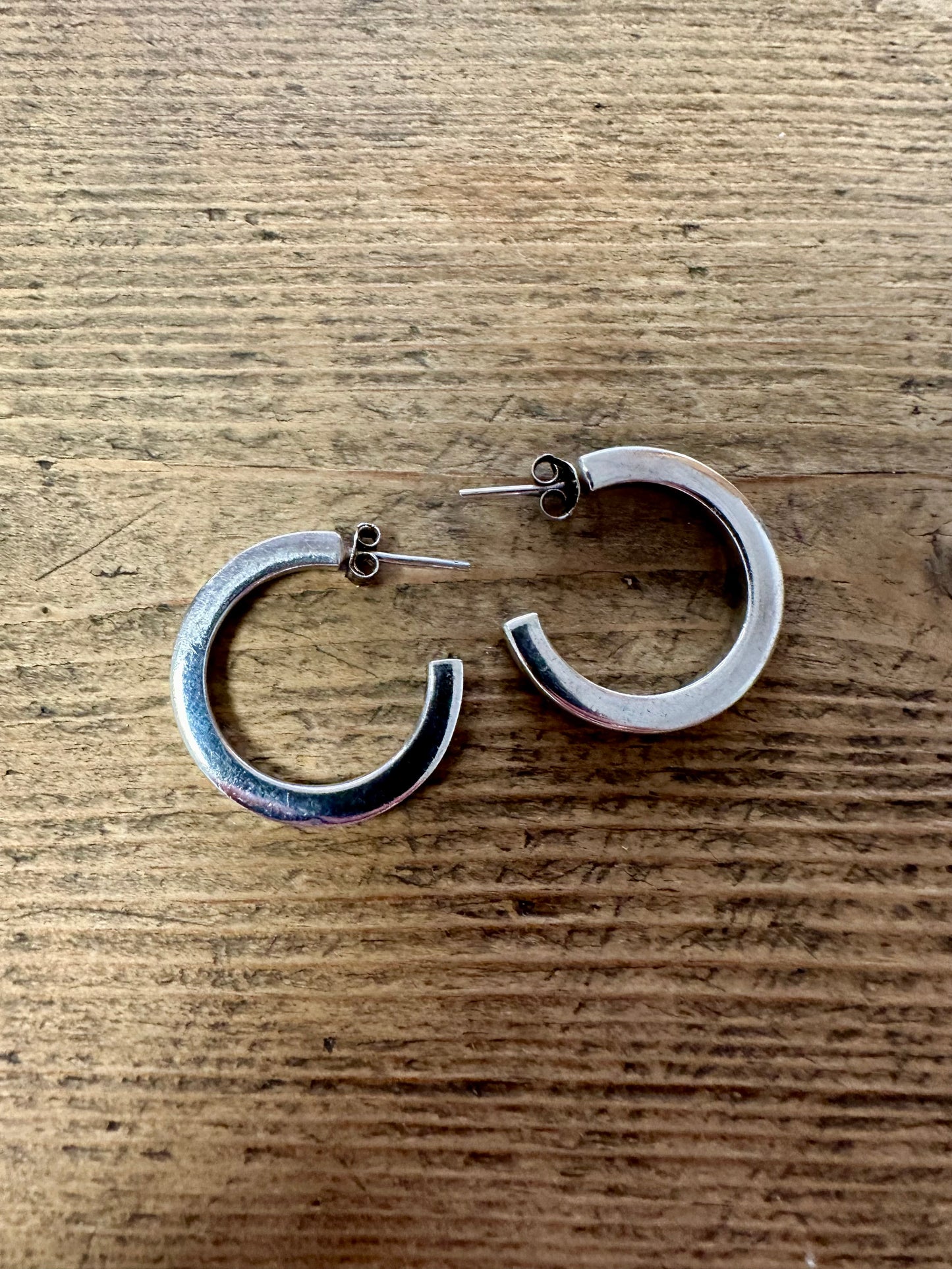 Vintage Thick Half Hoops 925 Silver Earrings