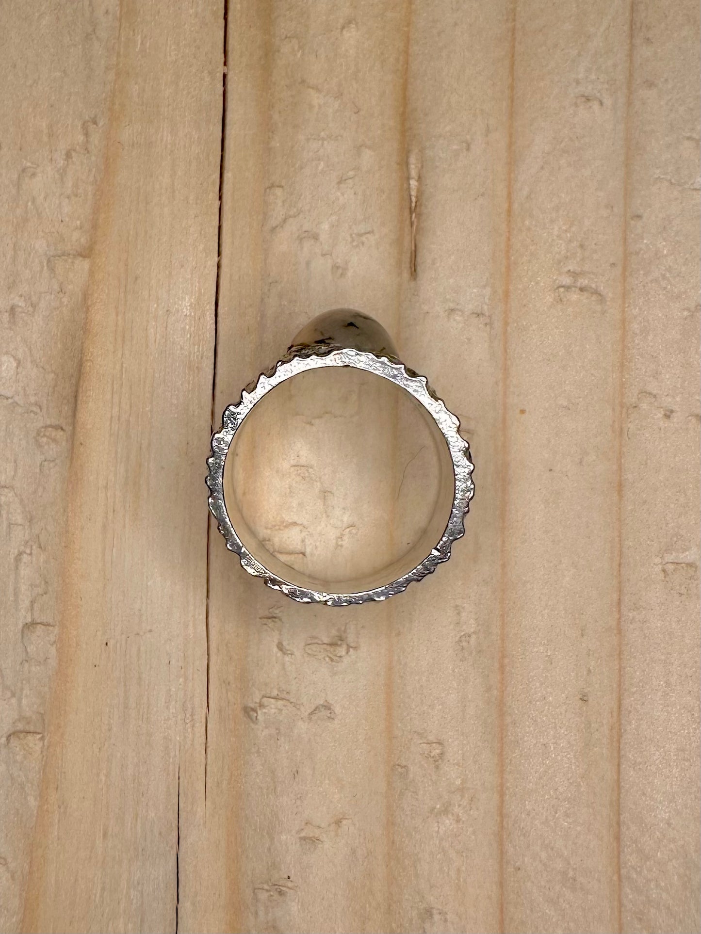 Moss Agate Bark Effect 925 Sterling Silver Size J Ring