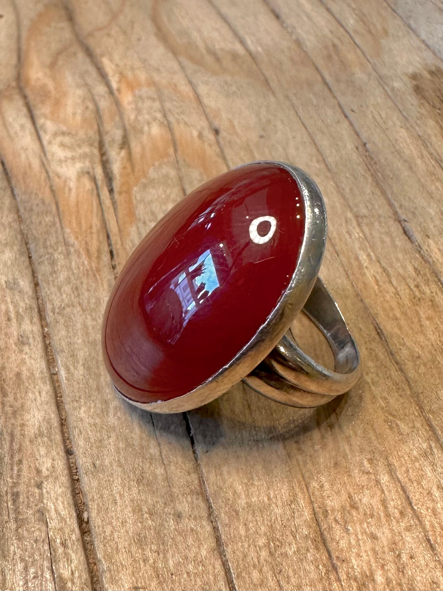 Vintage Large Carnelian Oval 925 Sterling Silver Size N Ring