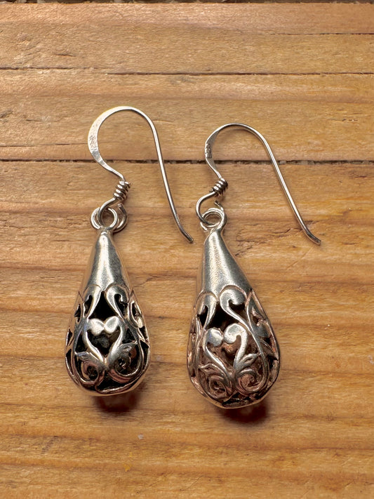 Vintage Filigree Dangle 925 Sterling Silver Earrings