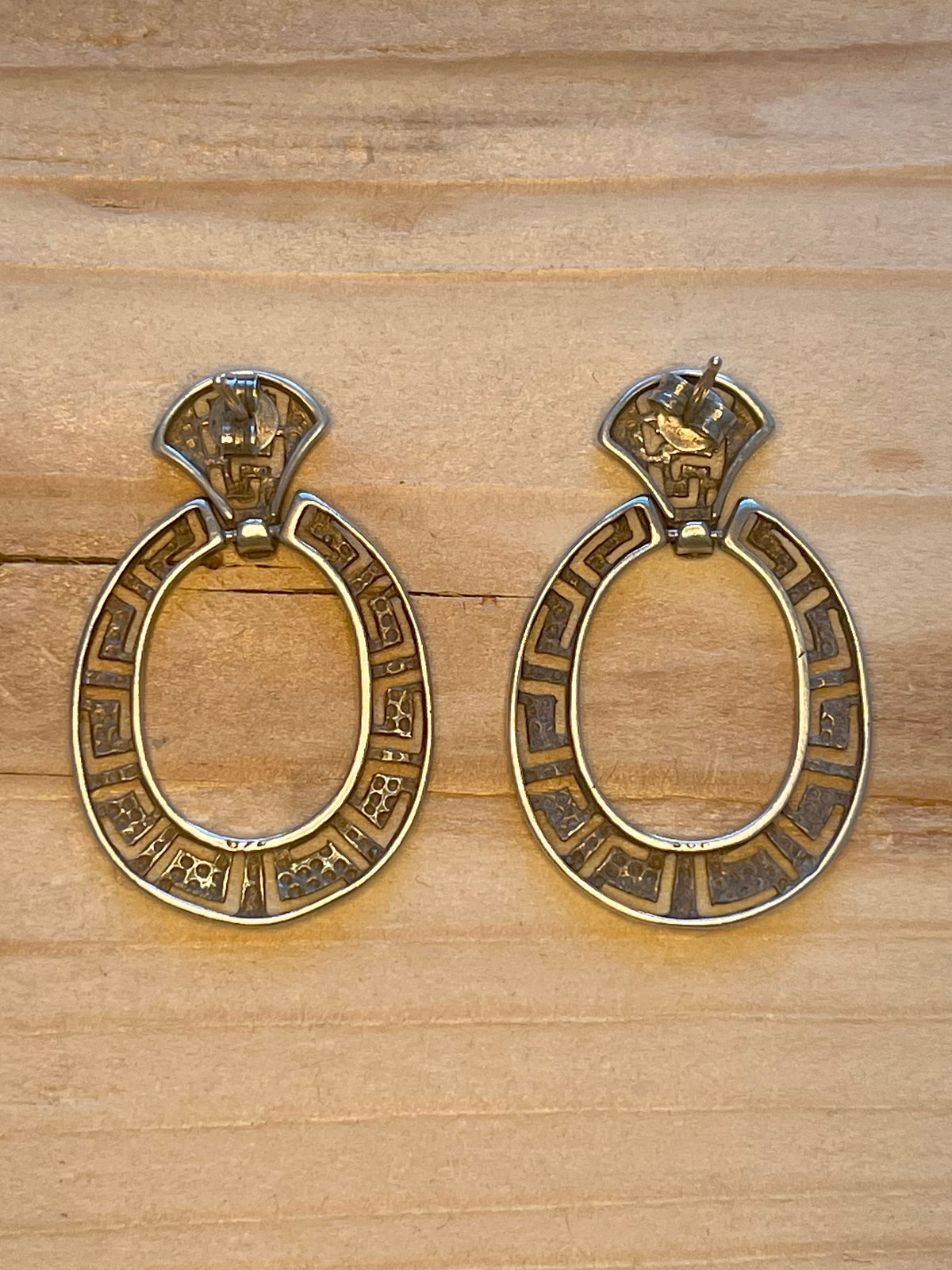 Oval Greek Style 925 Sterling Silver Drop Earrings