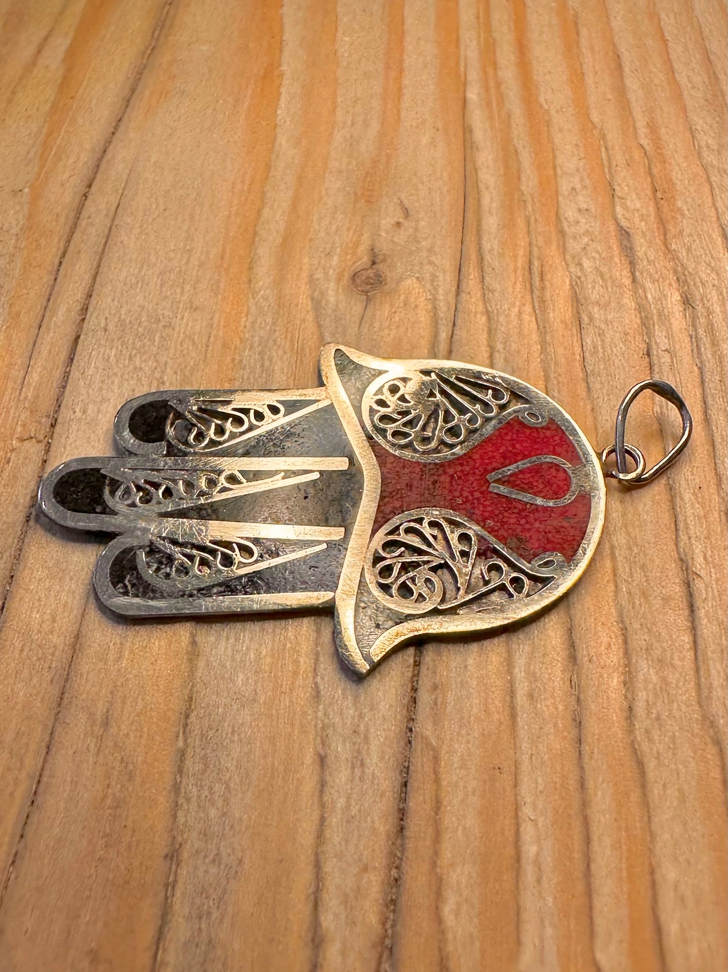 Vintage Hamsa Multicoloured Inlay 925 Sterling Silver Pendant