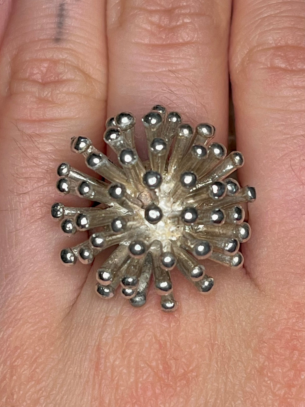 Modernist Starburst 925 Sterling Silver Size R Ring