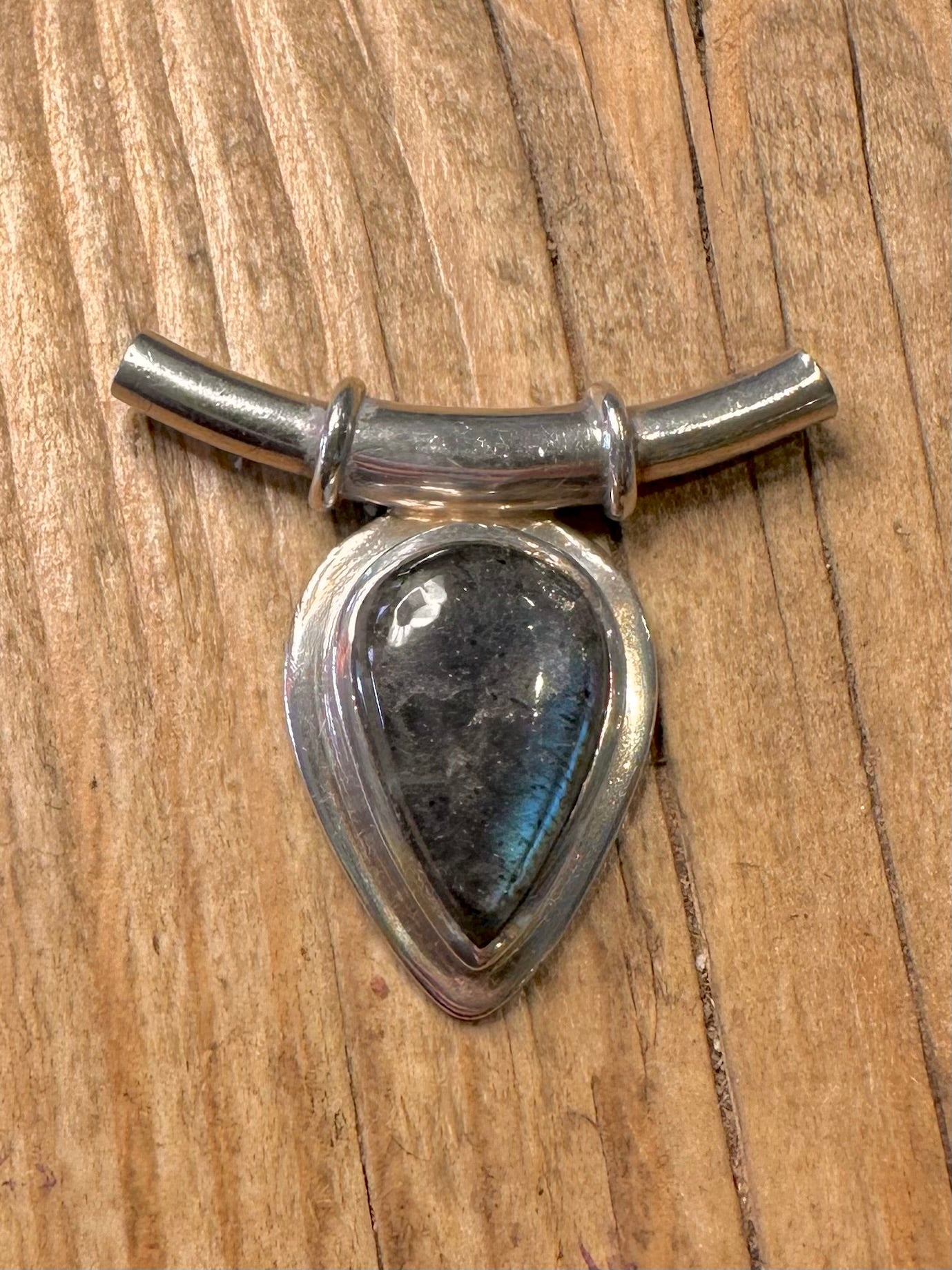 Vintage Labradorit Boho Abgerundeter Stab 925 Sterling Silber Anhänger