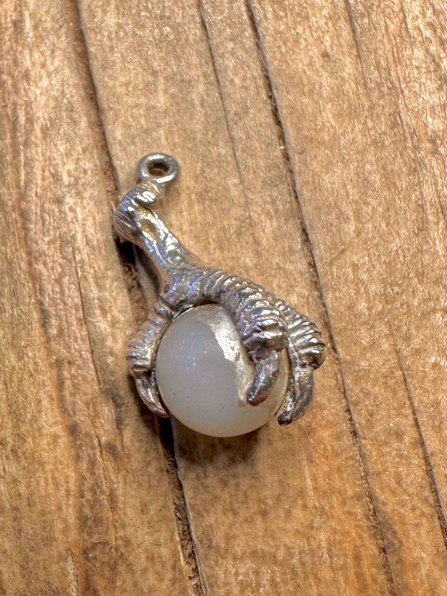 Vintage Claw and White Ball 925 Sterling Silver Charm Pendant