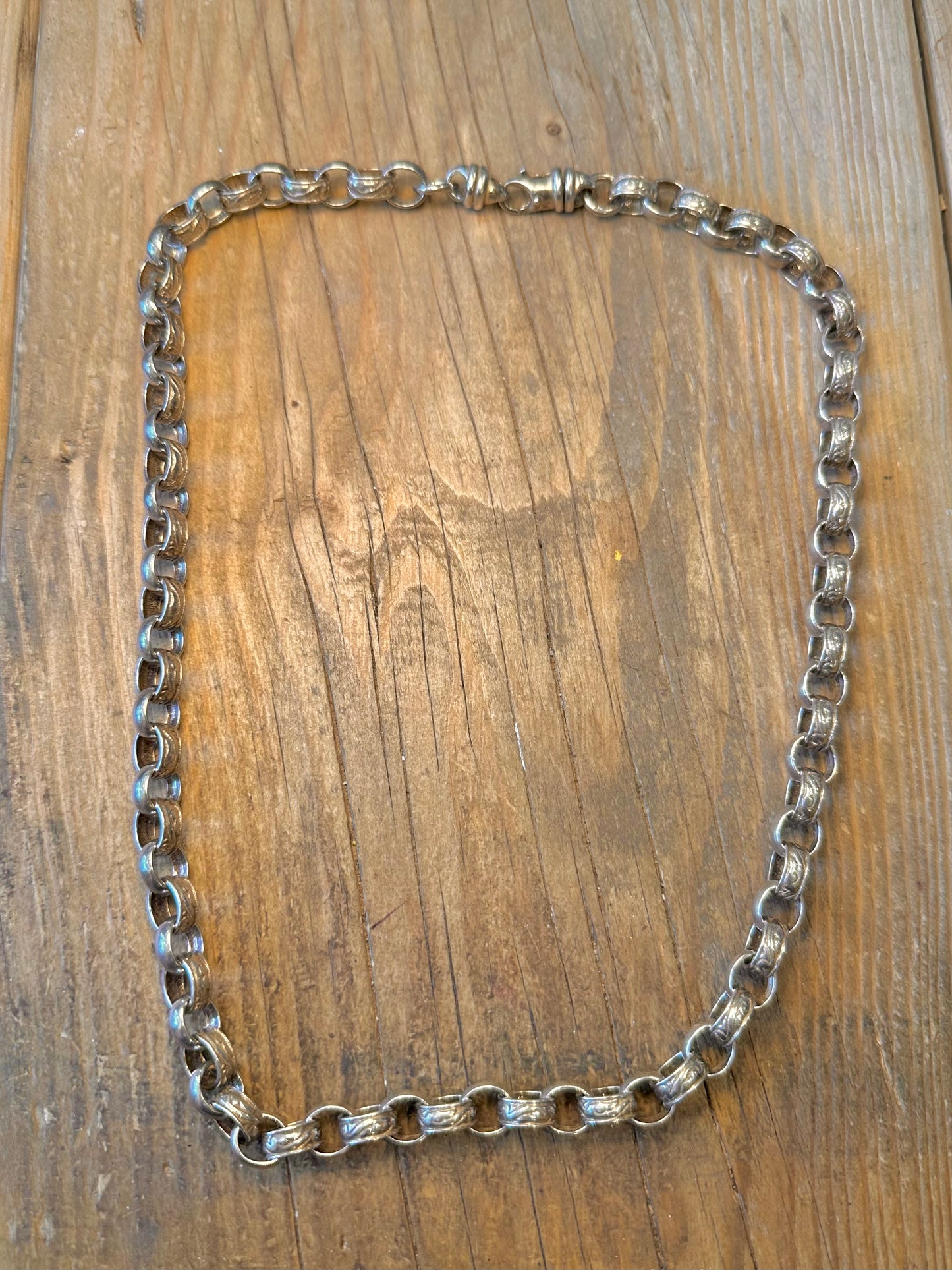 Rolo Belcher Patterned Textured Links 925 Sterling Silver 24 inch Necklace