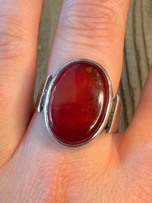 Oval Carnelian 925 Sterling Silver Size W Ring