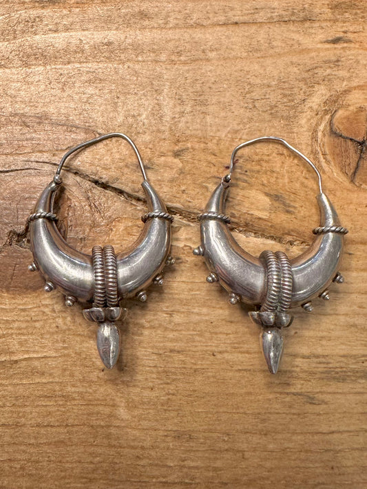 Vintage Chunky Spike Hoops 925 Silver Earrings