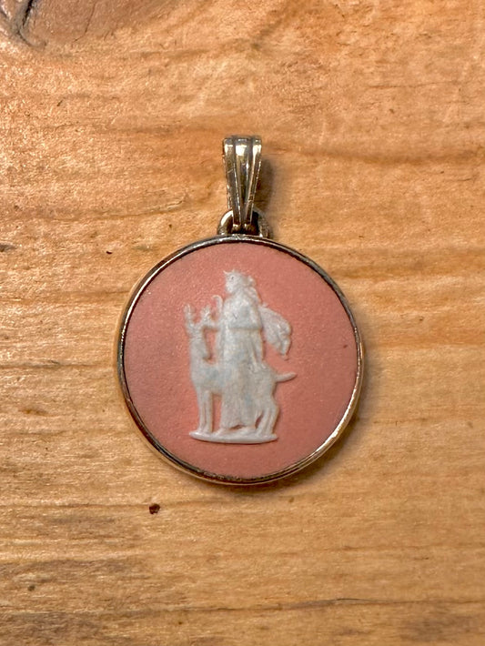 Vintage 1959 Pink Wedgwood Maker JW Gold on 925 Silver Pendant