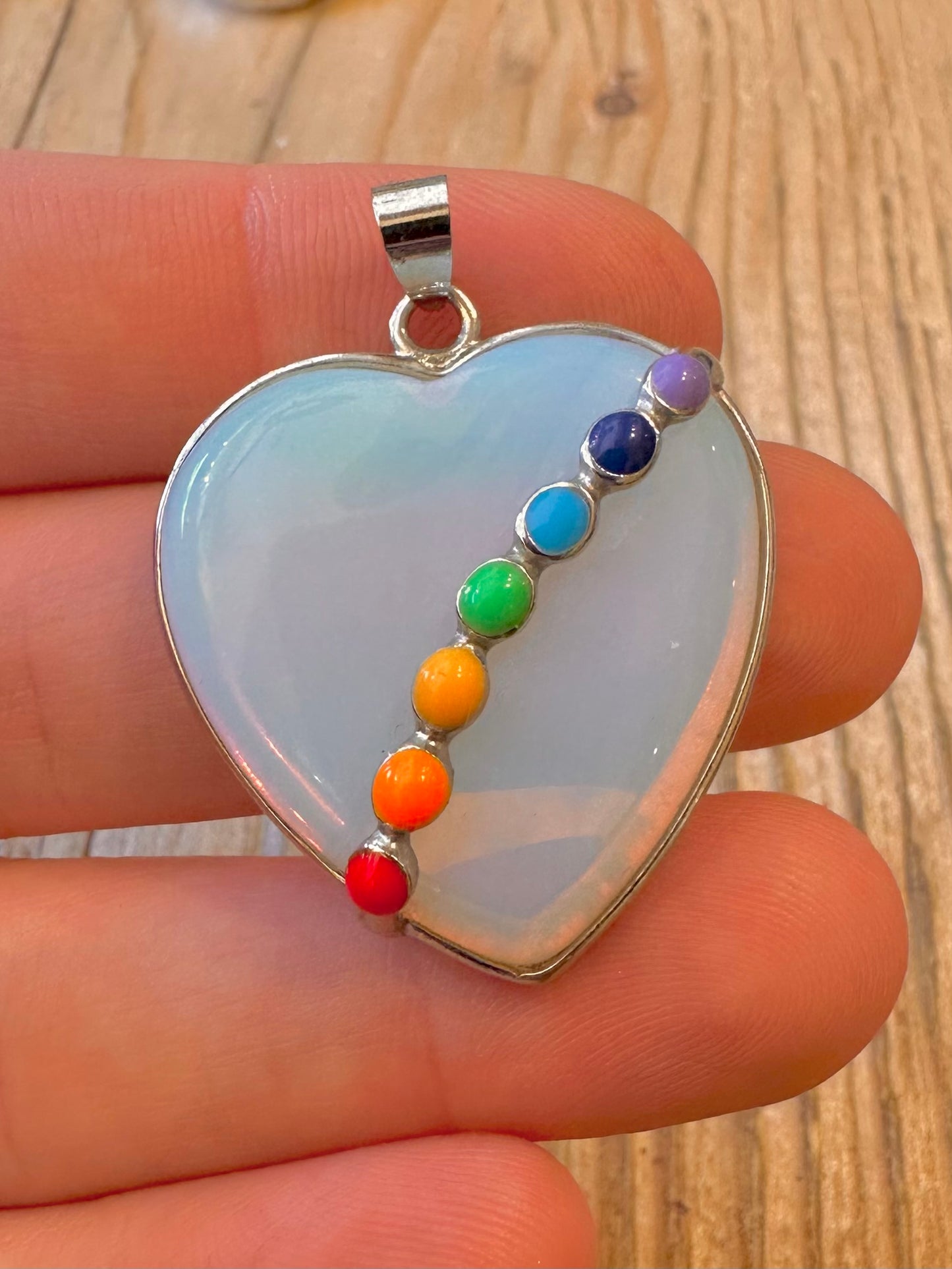 Opalite Multi Coloured Heart 925 Sterling Silver Pendant