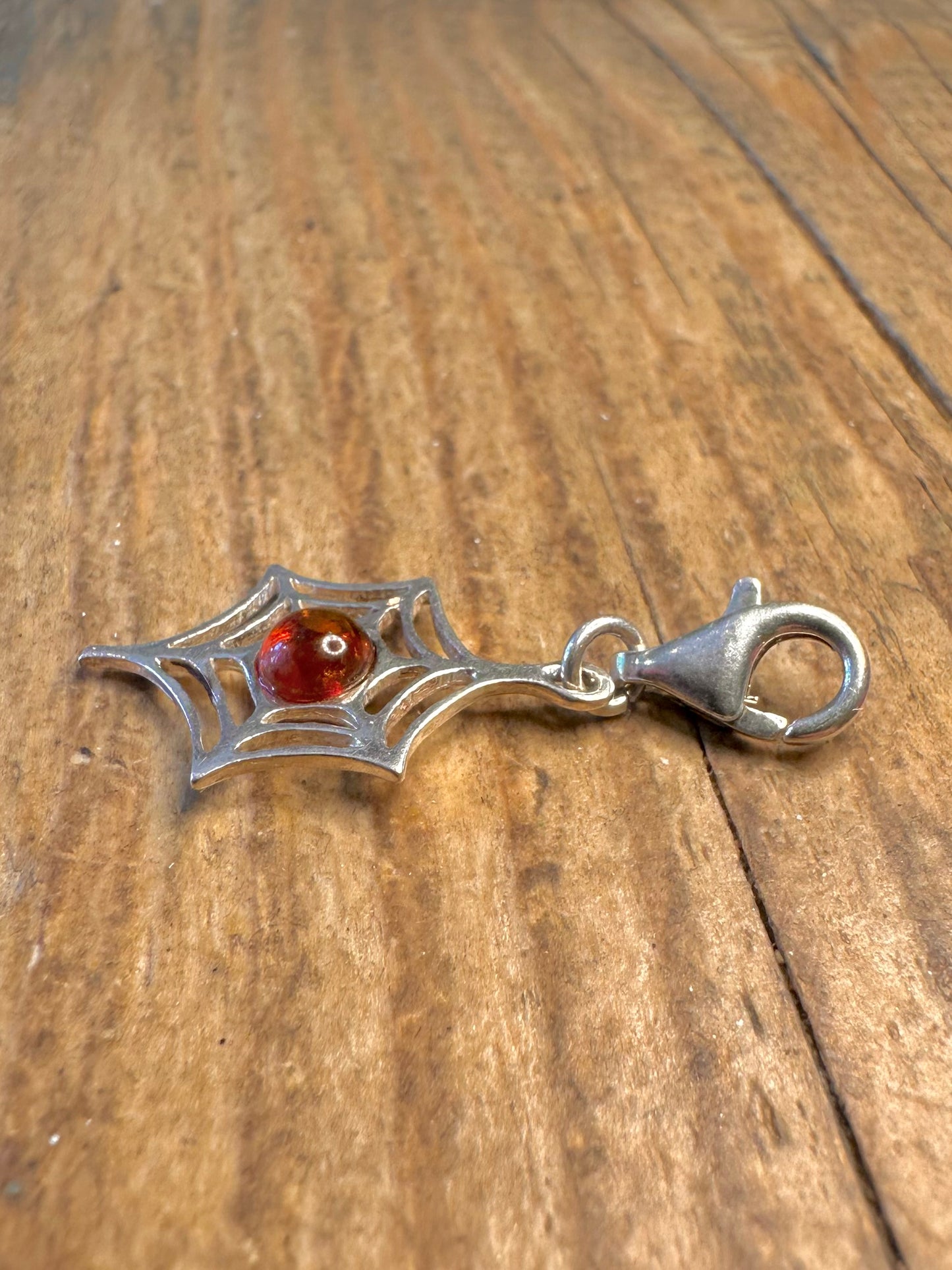 Amber Spider Web Clasp 925 Sterling Silver Charm Pendant