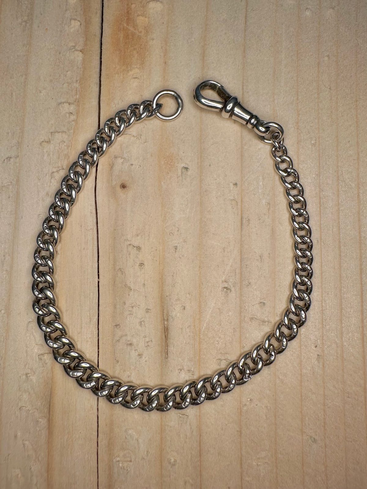 Graduated Curb Chain Albert Clasp Marked 925 Sterling Silver Every Link 8 inch Bracelet