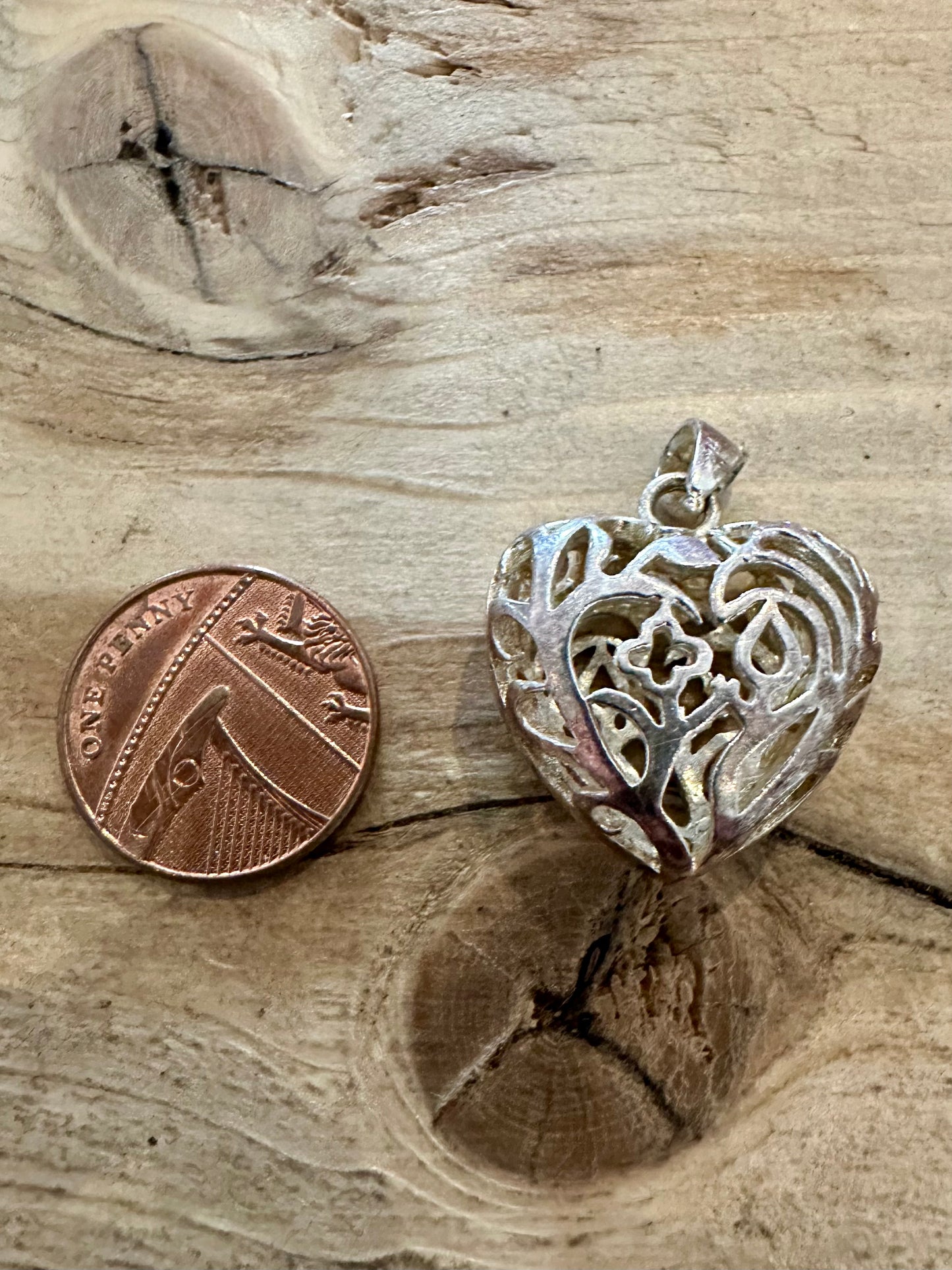 Vintage Filigree Heart 925 Silver Pendant