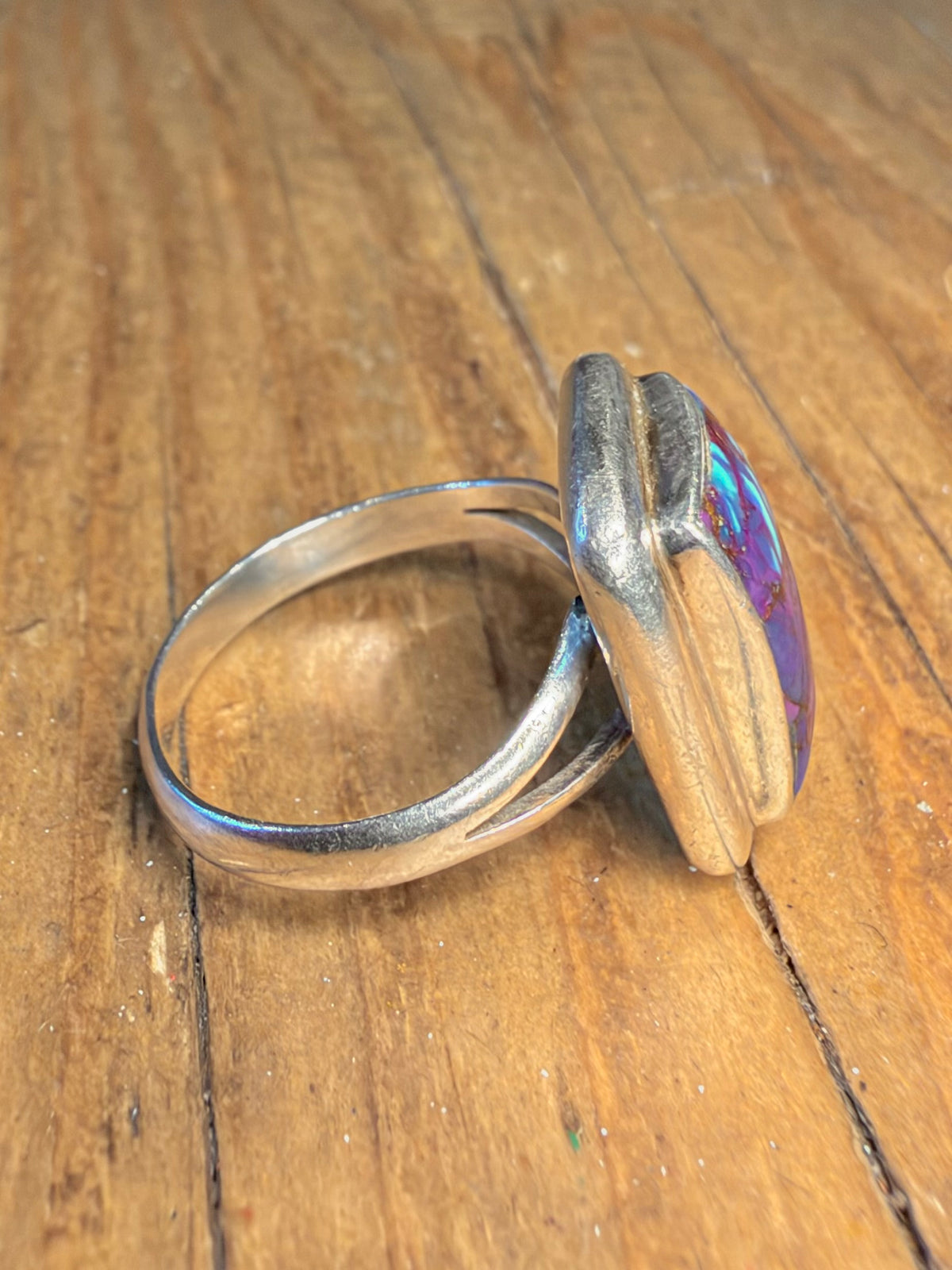 Purple Copper Turquoise Rectangle 925 Sterling Silver Size Q Ring