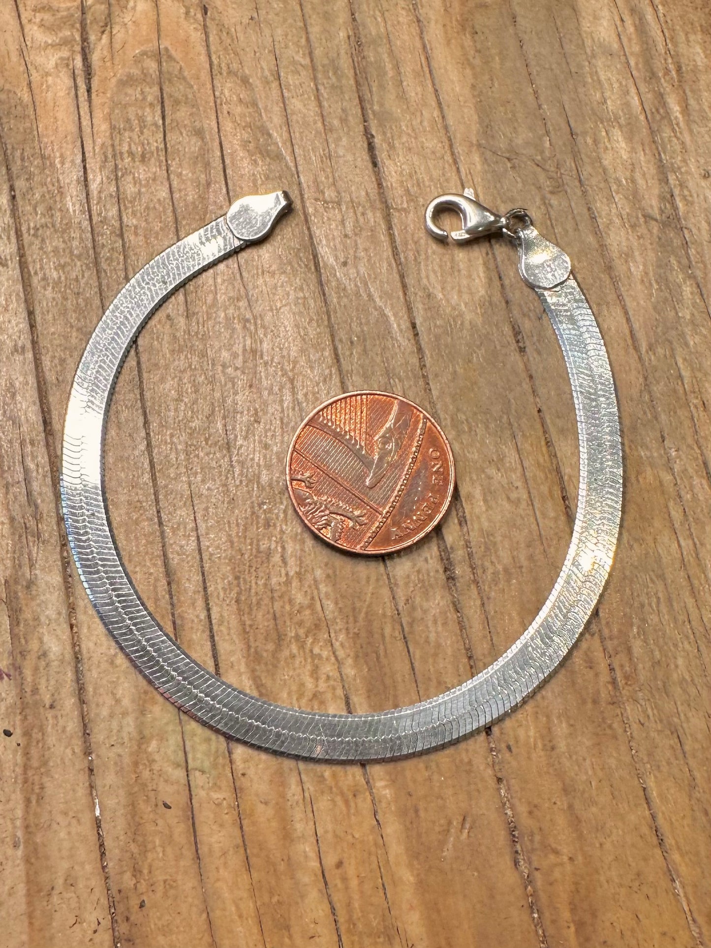 Vintage Fischgrätflacharmband aus 925er Sterlingsilber, 19 cm