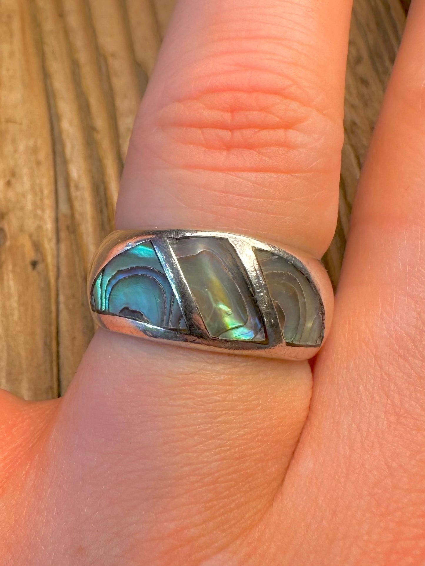 Abalone Inlay Dome 925 Sterling Silver Size P1/2 Ring