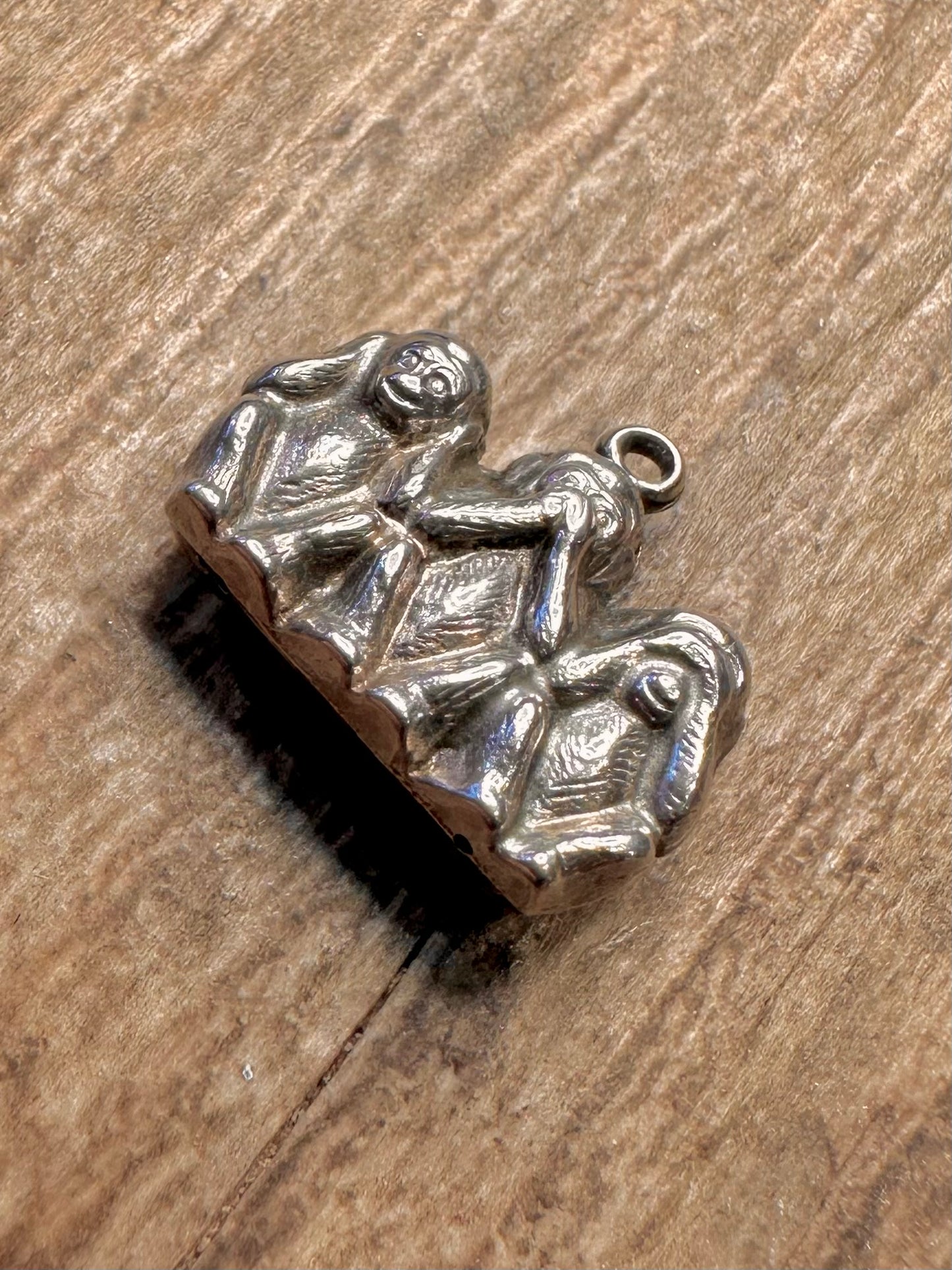 Vintage Three Wise Monkeys 925 Sterling Silver Pendant