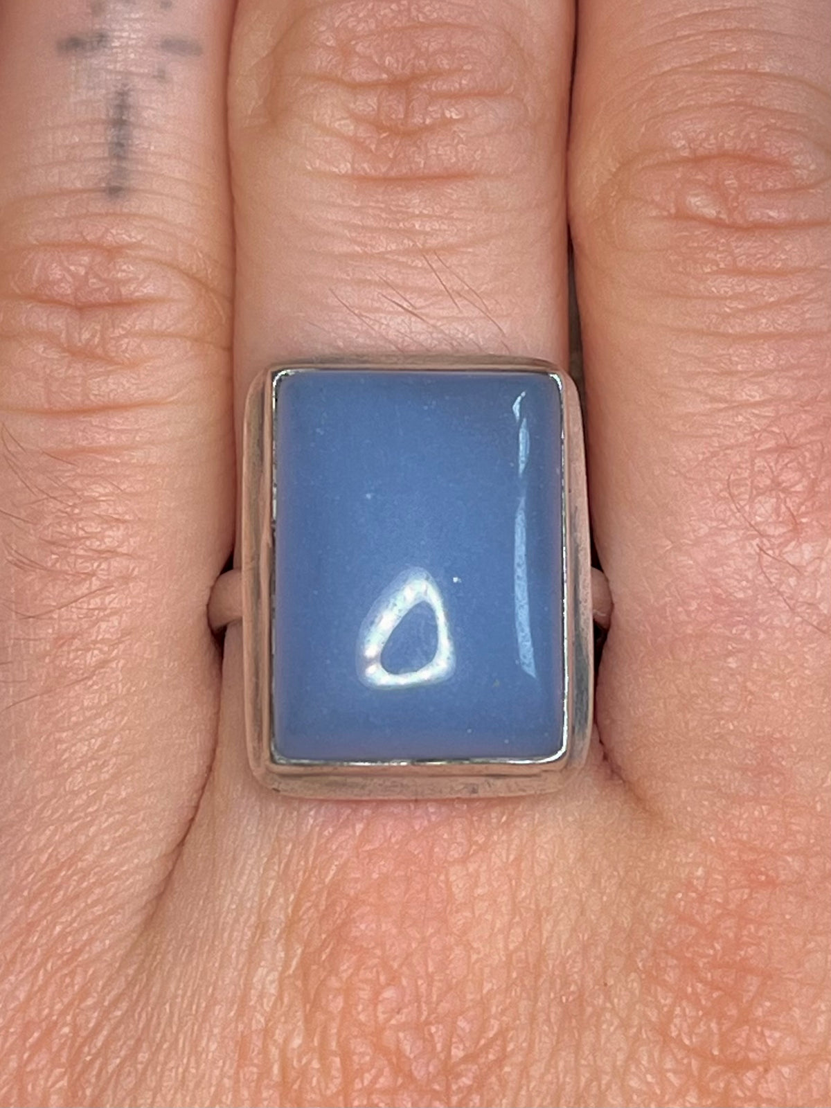 Rectangular Chalcedony 925 Sterling Silver Size Q1/2 Ring