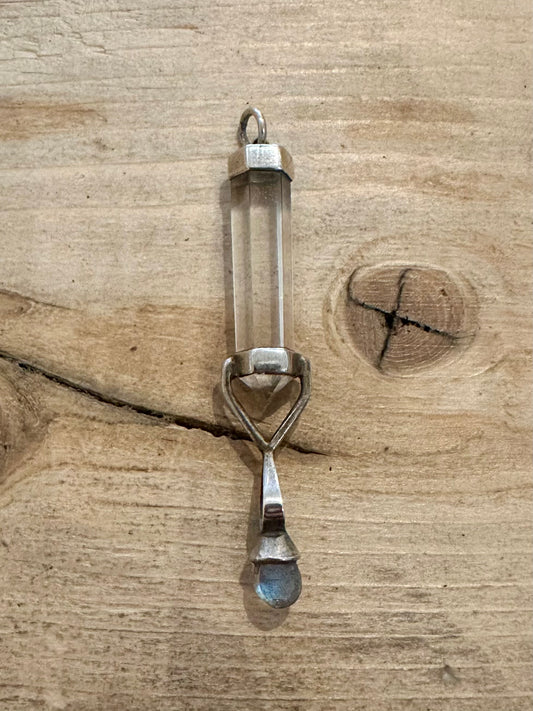 Vintage Crystal and Labradorite Pillar 925 Silver Pendant