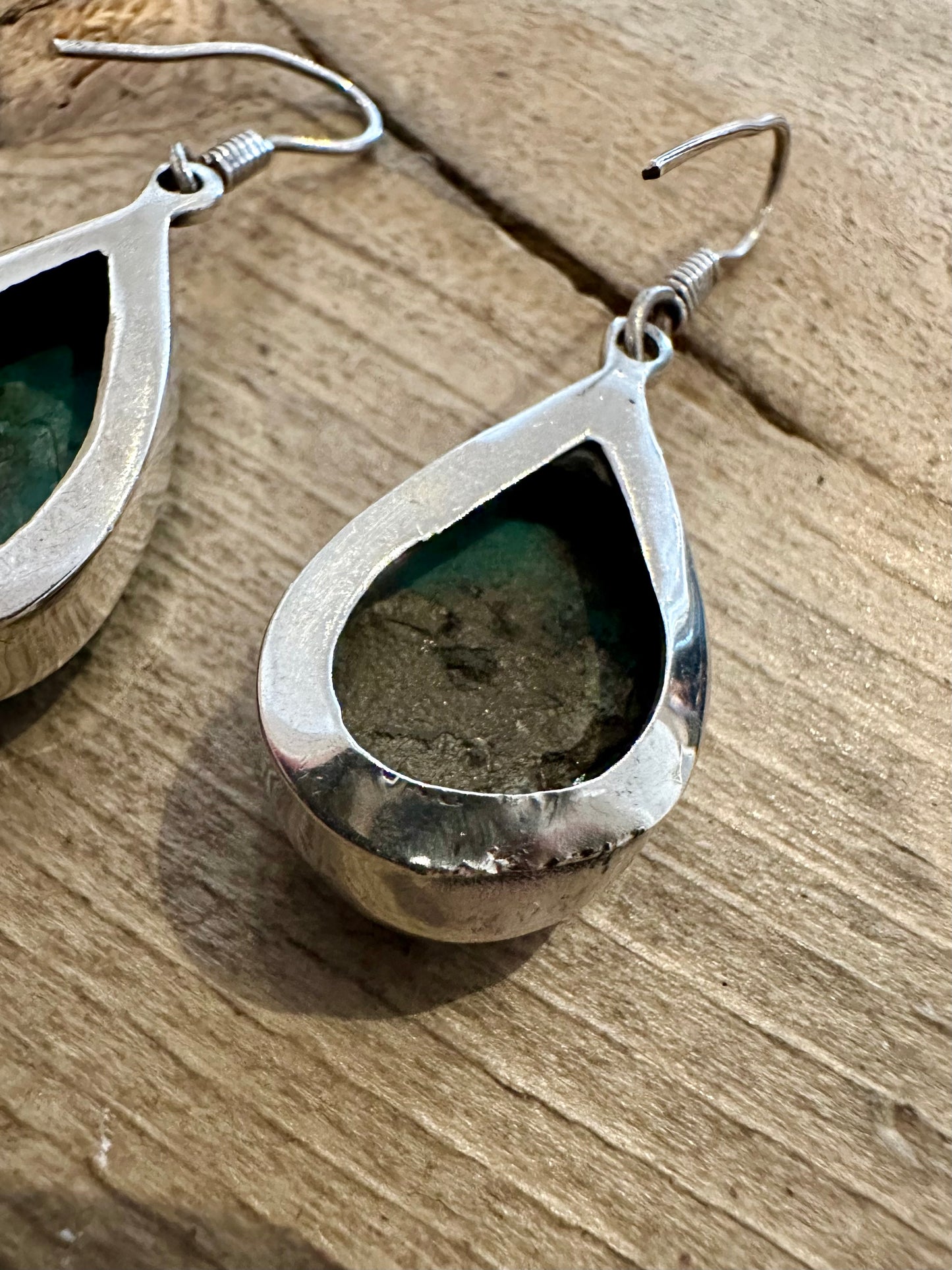 Vintage Handmade Raw Turquoise 925 Silver Earrings