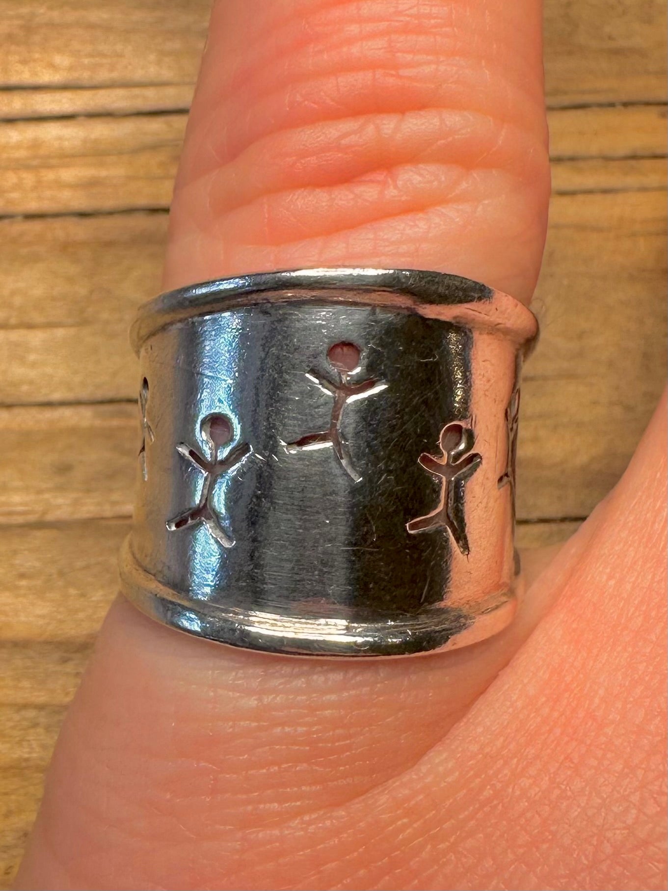Vintage Stick Figures Dome 925 Sterling Silver Size L Ring