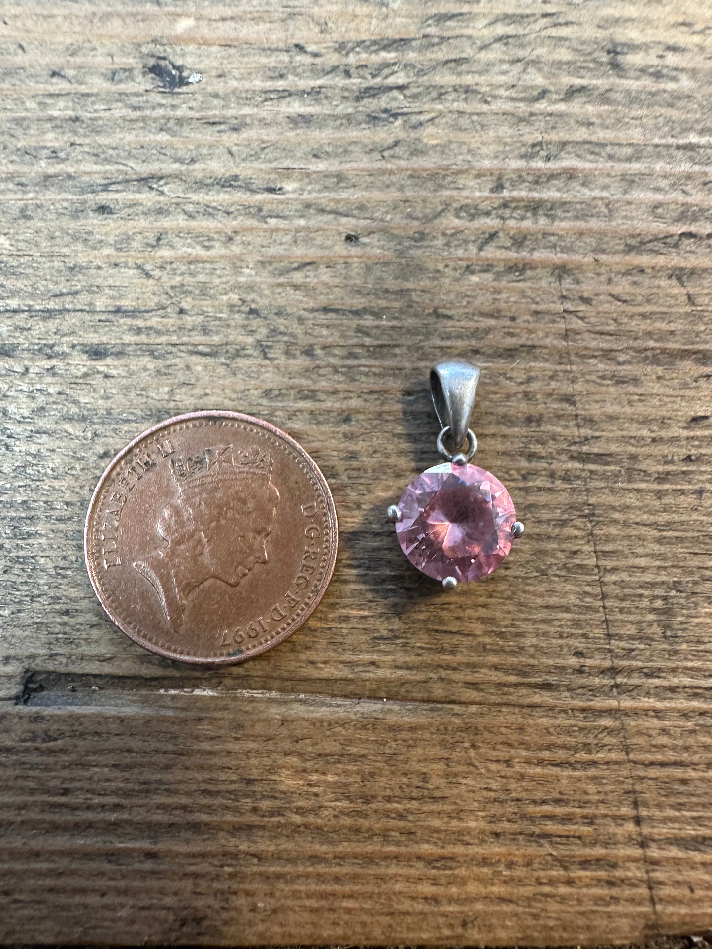 Modernist Pink CZ 925 Silver Pendant