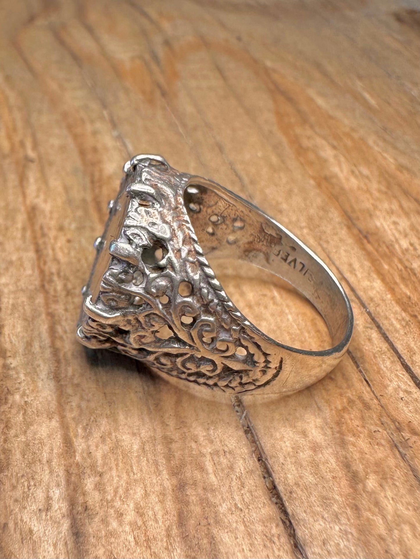 Vintage 1931 Threepence Coin Ornate 925 Sterling Silver Size M1/2 Ring