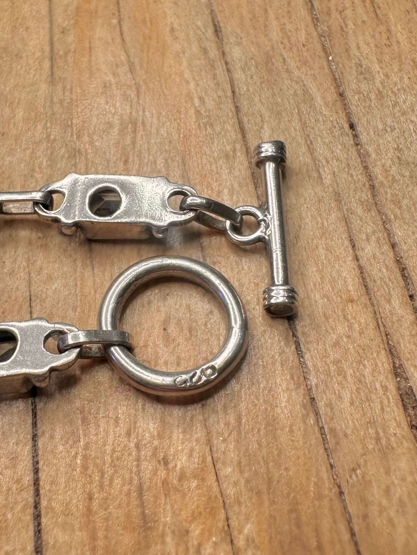 Vintage CZ Rectangle T Bar 925 Sterling Silver 7.3 inch Bracelet