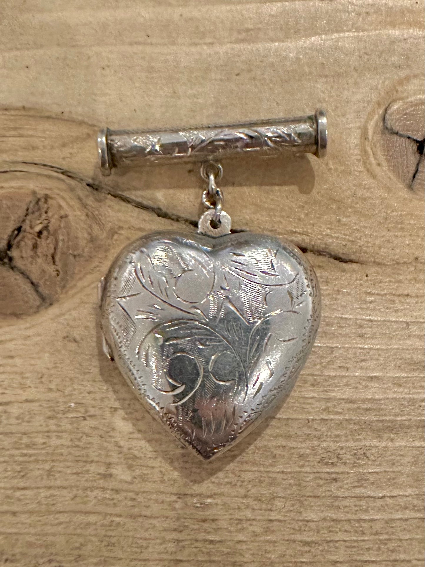 Vintage Victorian Heart Engraved Brooch 925 Silver Locket