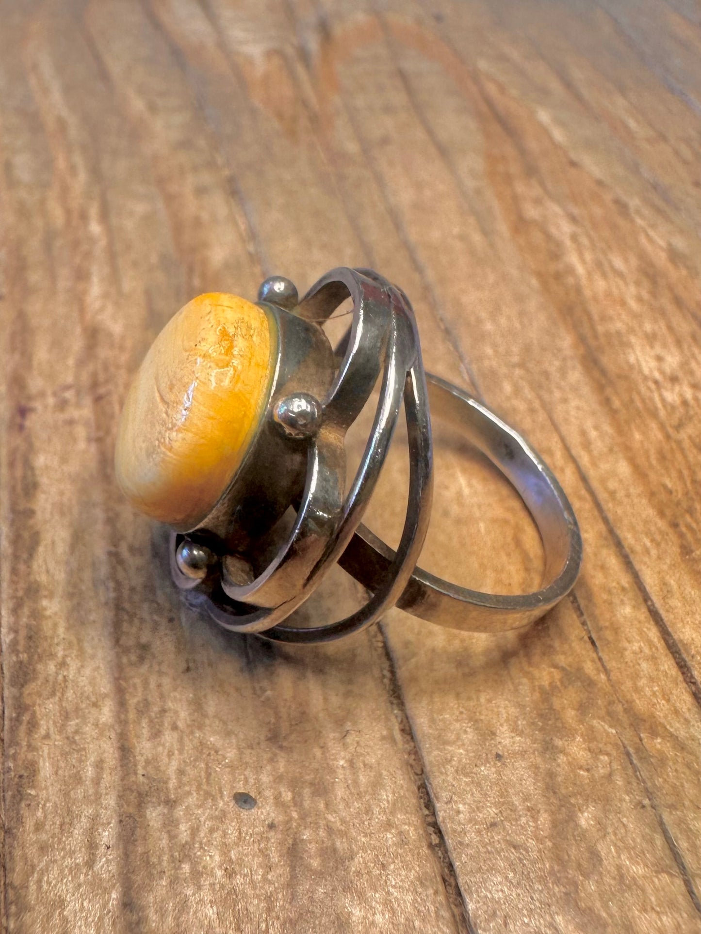 Butterscotch Bernstein Abstrakt Poliert 925 Sterling Silber Ring Größe M1/2