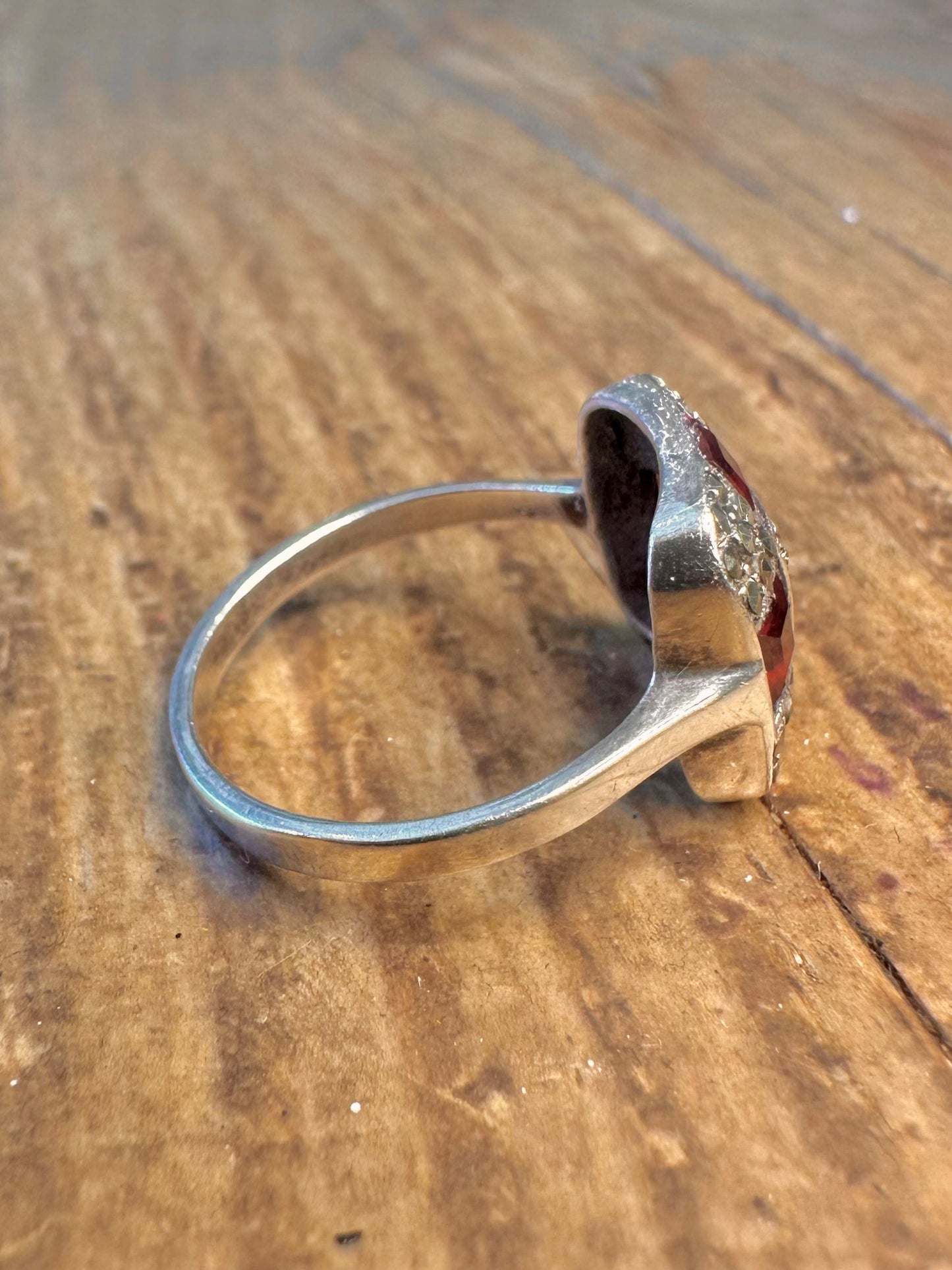 Garnet and Marcasite Square 925 Sterling Silver Size N1/2 Ring