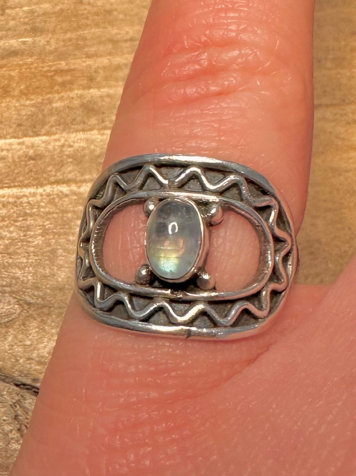 Modern Moonstone Tribal 925 Silver Size M Ring