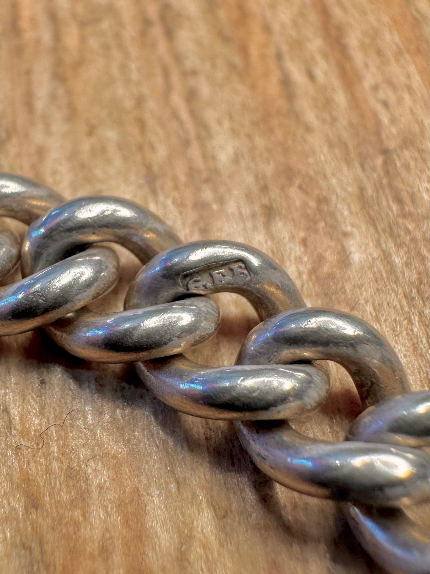 Antique 1907 Graduated Curb Chain T Bar Albert Clasp 925 Sterling Silver 8 inch Bracelet