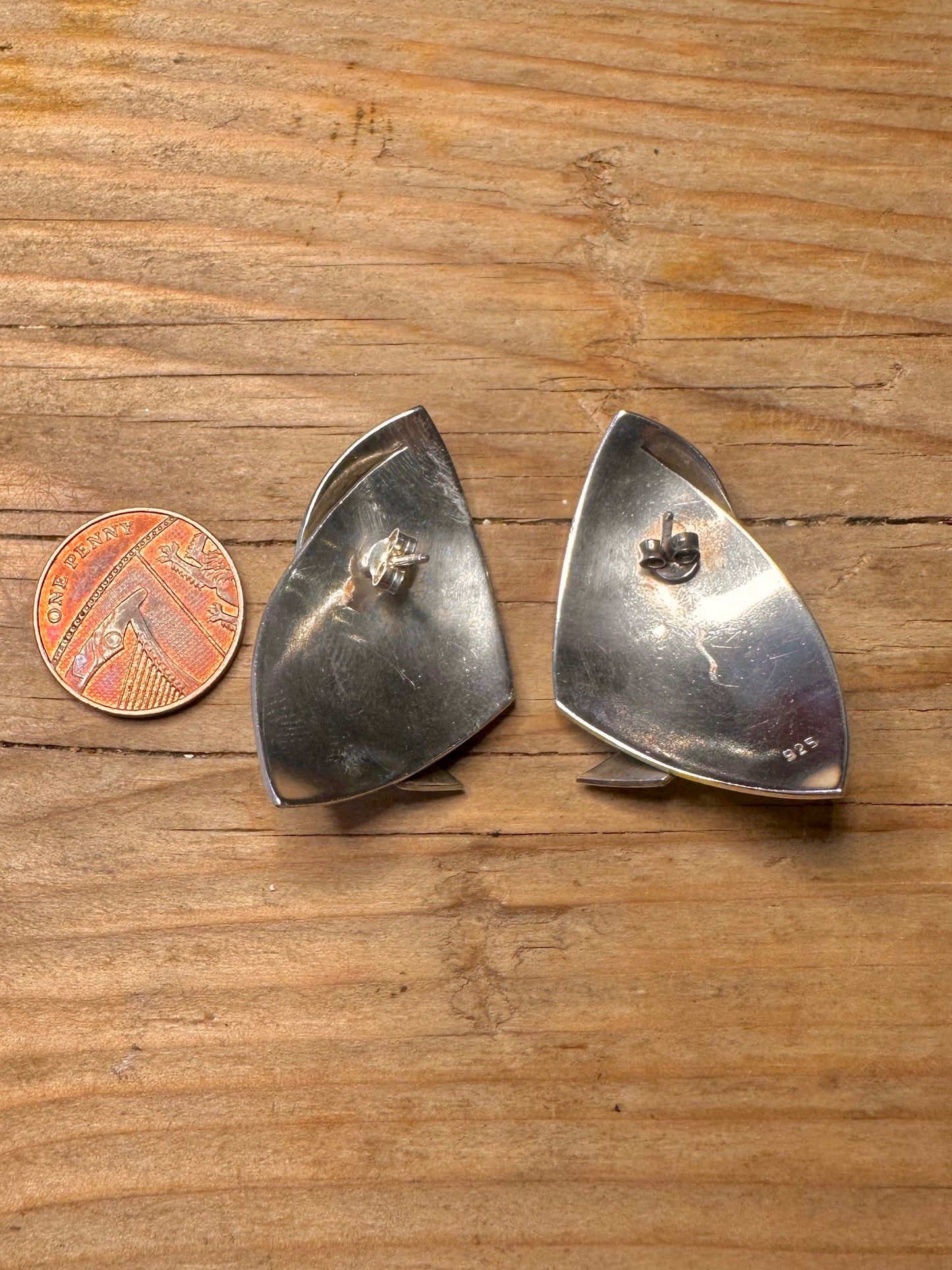 Abstract Modernist Chunky 925 Sterling Silver Earrings