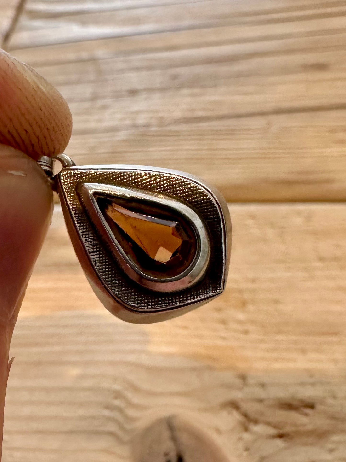 Abstract Unique Citrine Textured 925 Silver Pendant