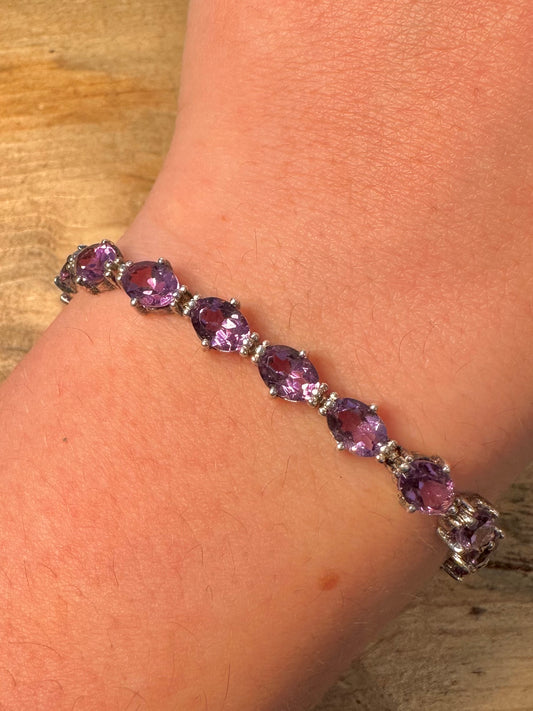 Vintage Amethyst 925 Silver 7 inch Tennis Bracelet