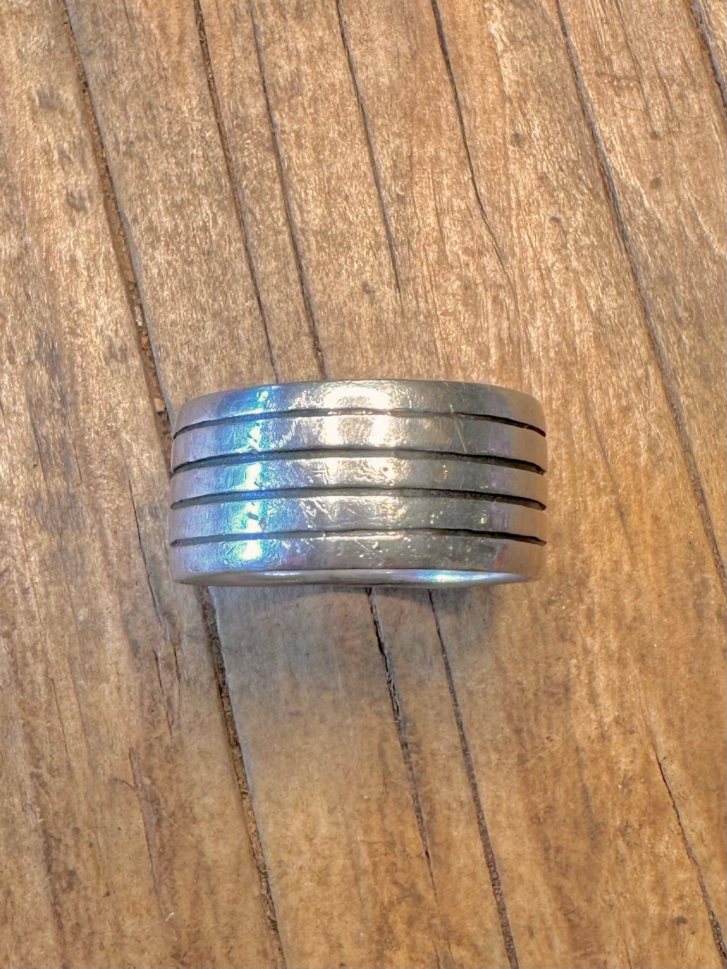 Lined Wide Band 925 Sterling Silver Size Y Ring