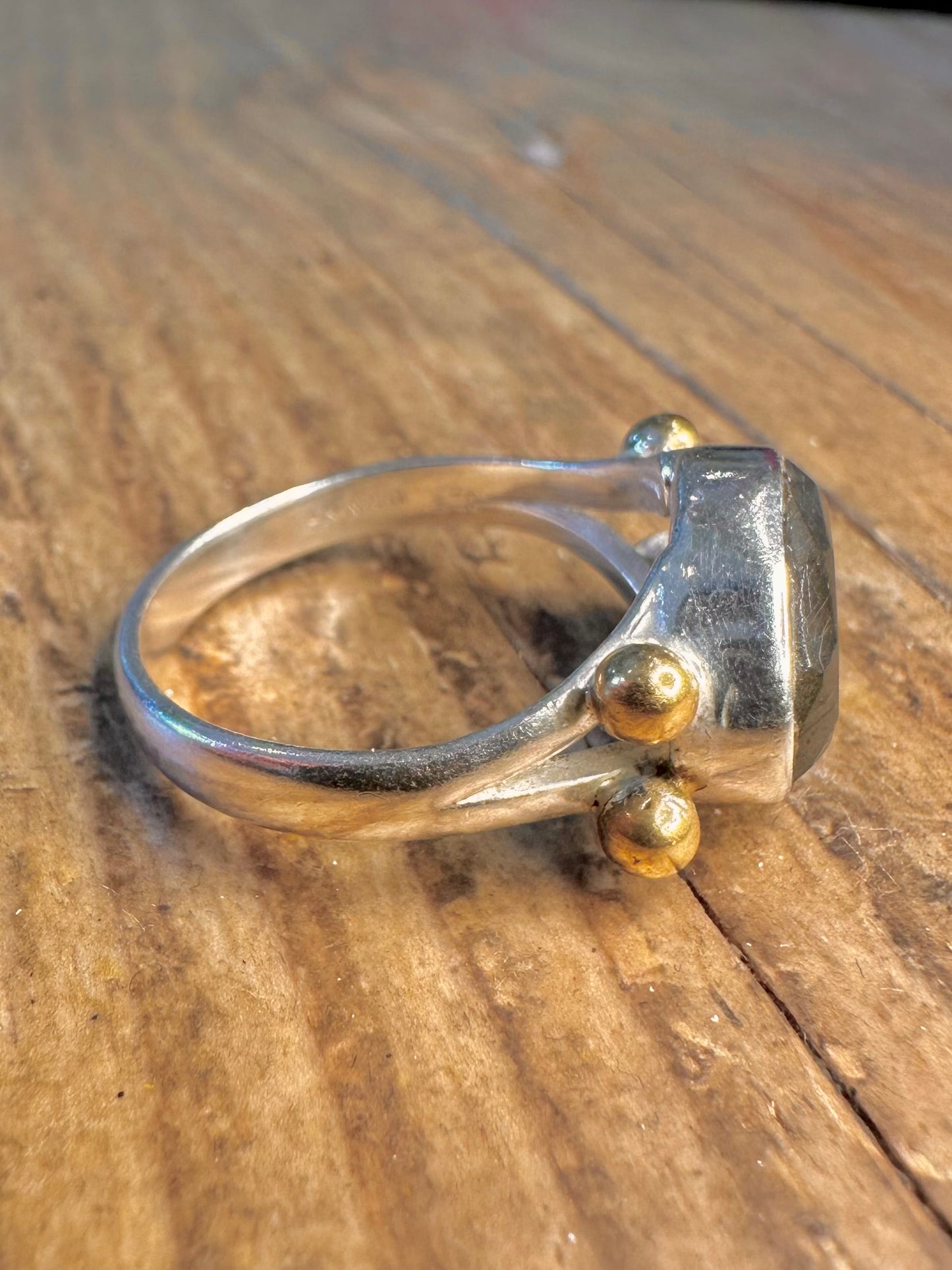 Labradorit Gold Kugeln 925 Sterling Silber Ring Größe U