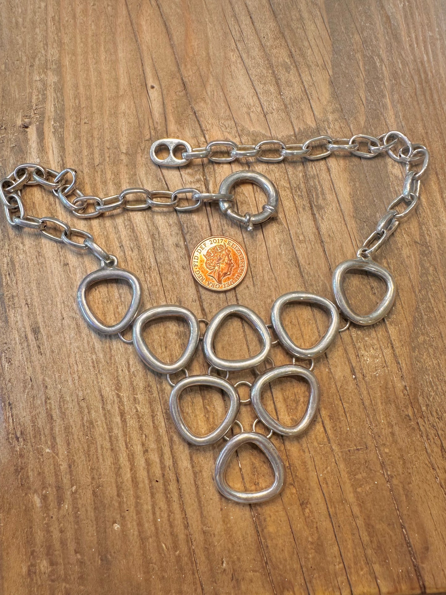 Abstract Circular Geometric Oval Link Large Clasp 925 Sterling Silver 18 inch Necklace