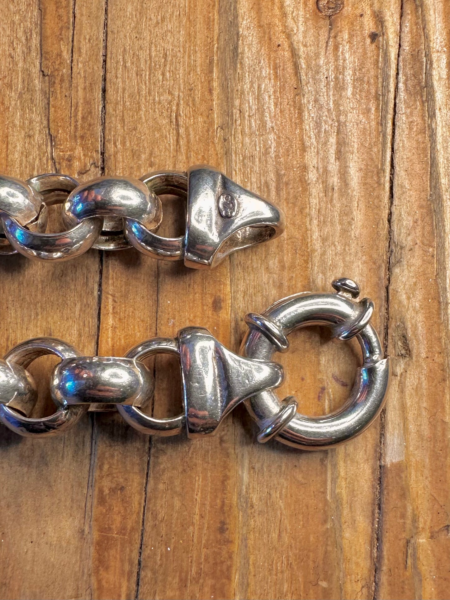 Chunky Belcher Chain Bolt Clasp 925 Sterling Silver 8.2 inch Bracelet